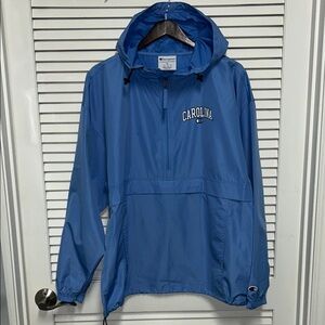 Champion Blue Hooded Half-Zip Windbreaker Pullover with 'CAROLINA' Logo